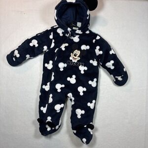 Disney  babyMickey Mouse Fleece Hooded Pajamas Snowsuit Navy Blue White